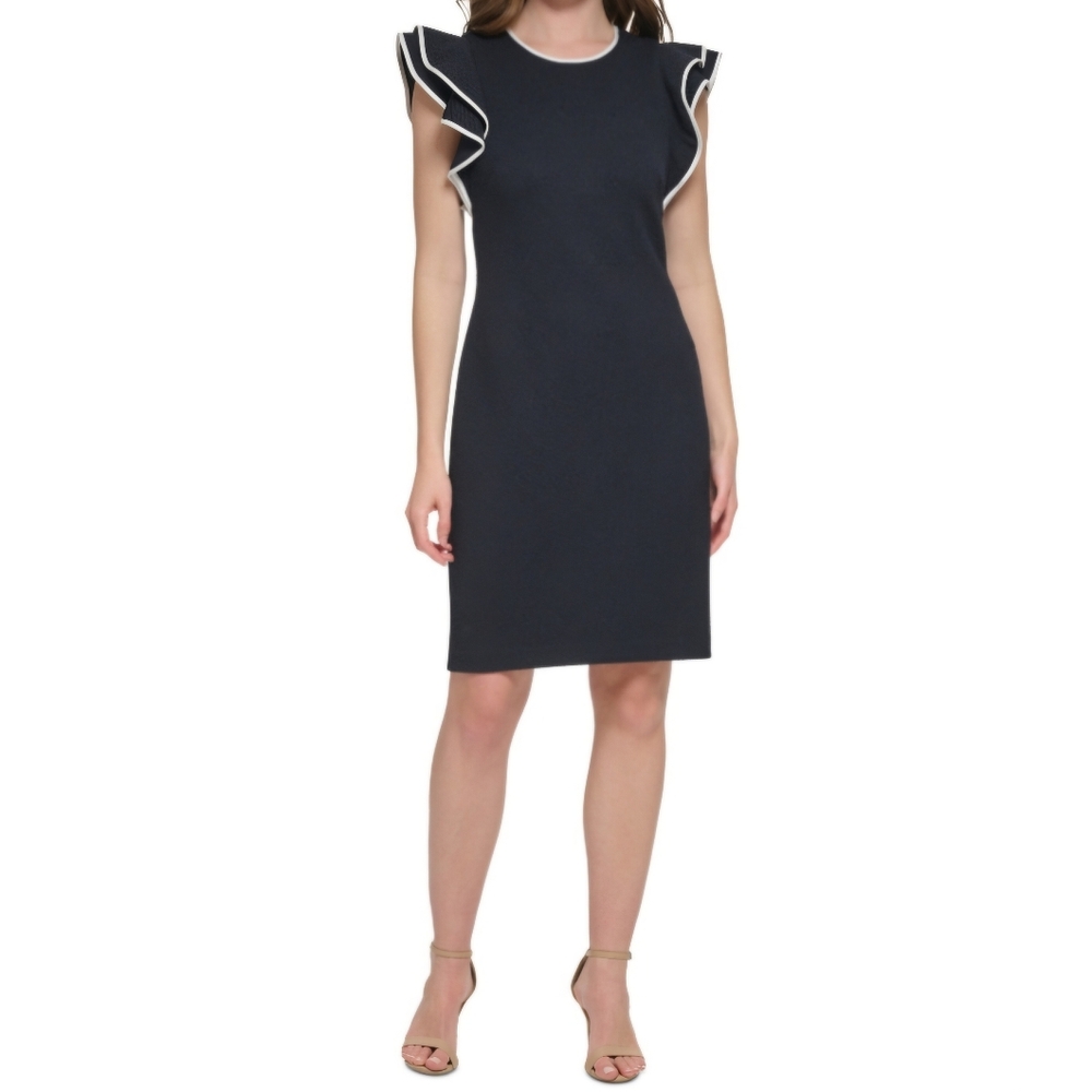 Tommy Hilfiger Women's Ruffle Textured Sheath Dress - Sky Captain Navy
